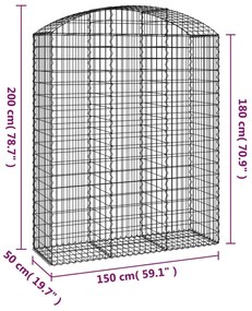 Cesto gabião arqueado 150x50x180/200 cm ferro galvanizado