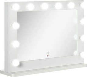 HOMCOM Espelho maquilhagem Hollywood luminoso 12 LED tátil - luminosidade regulável, função memória - metal MDF branco vidro | Aosom Portugal