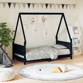 Estrutura de cama infantil 80x160 cm pinho maciço preto