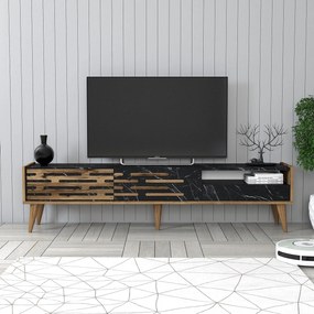 Móvel TV Valensiya – Nogueira/Preto/Mármore – 180x35x45 cm