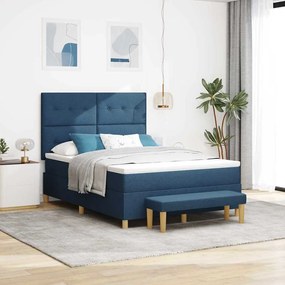 cama box spring vidaXL com colchão e banco azul 140x200 cm tecido