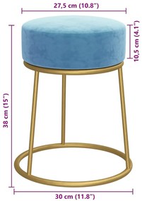 Banqueta redonda veludo azul-claro