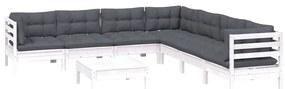 8 pcs conj. lounge de jardim c/ almofadões pinho maciço branco