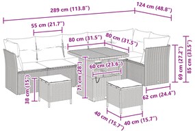 Conjunto de Sofá de Jardim de 9 Peças com Almofadas Bege Rattan Políme