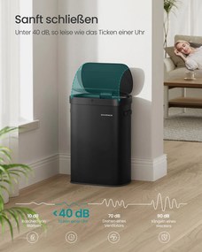 Caixote do lixo automático com sensor e tampa em aço com fecho suave 42,5 x 27,1 x 58,7 cm Preto