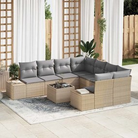 vidaXL Conjunto de Sofá de Jardim de 9 Peças com Almofadas Bege Polirattan