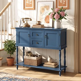 Mesa Consola de Estilo Vintage, 100 x 36 x 86,5 cm, Amplo Espaço de Arrumação, Azul