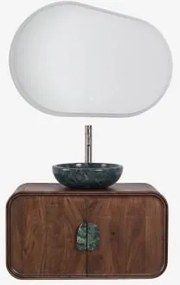 Conjunto De Móvel De Casa De Banho Suspenso 95x45 Cm Em Madeira De Manga E Pedra Natural Kivalina Mármore Verde Udaipur - Madeira De - Sklum