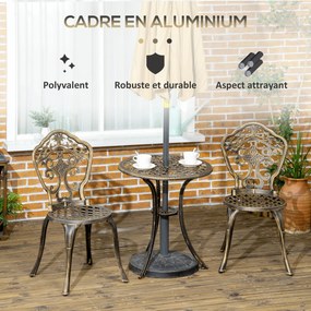Conjunto de jardim estilo bistrô em alumínio, conjunto de 3 peças: 2 cadeiras + mesa redonda com acabamento em imitação de ferro forjado