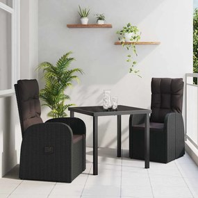 vidaXL Cadeiras de Jardim Reclínaveis 3 pcs Preto 80 x 80 x 73 cm