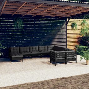 10 pcs conjunto lounge de jardim c/ almofadões pinho preto
