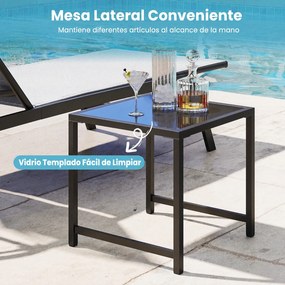 Conjunto de 2 Peças, Espreguiçadeira de Exterior e Mesa Auxiliar, 188-164 x 69 x 36-101 cm, Encosto Regulável em Seis Posições, Cinzento