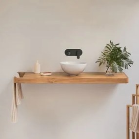 Conjunto De Móvel De Casa De Banho 130x45 Cm Suspenso Em Madeira De Teca Neill Madeira De Teca & Cerâmica Branca Redonda Ø30 Cm Calgari - Sklum