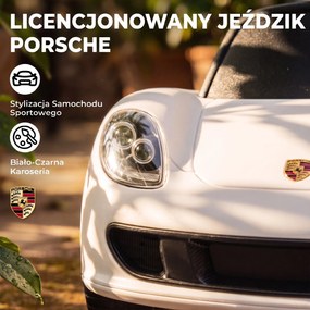 Carro sem Pedais para Crianças 18-36 Meses com Licença Porsche, 2 Faróis, Buzina e Som de Arranque, 63x28,5x38 cm, Branco
