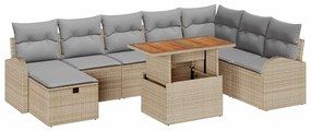 Conjunto de Sofá de Jardim com 9 Peças e Almofadas Bege em Rattan Sint