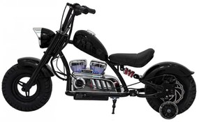 Mota elétrica infantil de 24V Chopper Warrior pneus pneumáticos e assento em pele sintética Preta