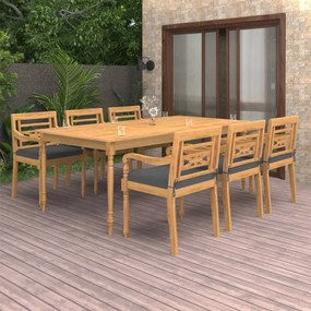 vidaXL 7 pcs conjunto de jantar p/ jardim c/ almofadões teca maciça