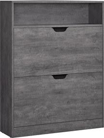 Sapateira com 2 portas e compartimento aberto 24 x 80 x 102 cm, cinzenta
