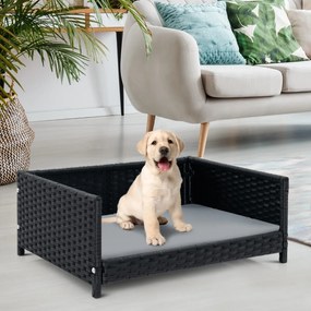 Sofá-cama para animais de estimação em vime tecido à mão com almofada macia impermeável Estrutura metálica impermeável para pátio e varanda 62 x 46 x