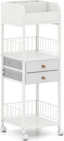 Carro organizador de cuidados maquilhagem 30 x 30 x 90 cm com a pele com gavetas e prateleiras de armazenamento com rodas Branco