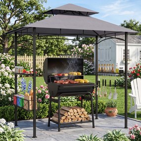 Tenda de Jardim para Churrasco (GRELHADOR NÃO INCLUIDO), 244 x 147 x 255 cm, Cobertura Dupla, Cinzento
