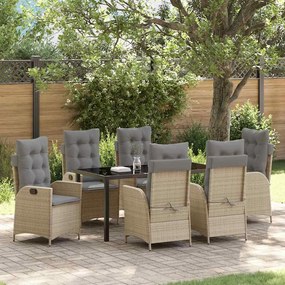 vidaXL Conjunto de Jantar de Jardim com 7 Peças e Almofadas Bege em Rattan Sintético