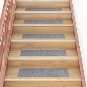 vidaXL Tapetes escada adesivos retangular 15pcs 76x20cm cinzento-claro