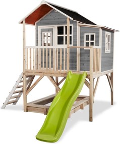 Casa de brincar infantil exterior para crianças Loft 550 em madeira com escorrega e caixa areia - Cinzenta