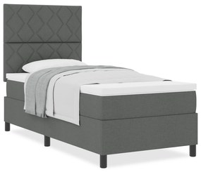 Cama Box Spring com Colchão Cinza Escuro de Solteiro Tecido