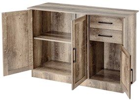 Aparador com 2 gavetas 3 portas 1 Estante ajustável Aparador para cozinha, sala de jantar Sala de estar Hall de entrada 110 x 40 x 78 cm Cinzento