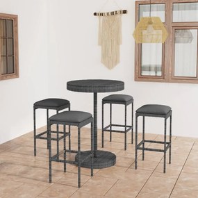 vidaXL 5 pcs conjunto de bar p/ jardim c/ almofadões vime PE cinzento
