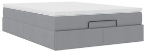 Estrutura cama otomana colchão 140x200cm tecido cinzento claro