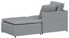 Sofá modular com pufes e almofadas tecido cinzento-claro