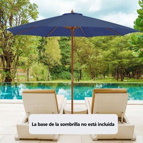 Guarda-sol 300 x 300 x 262 cm com 8 varas de bambu com elevação por roldana e orifício de ventilação para praia ou jardim Azul Marinho