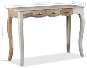 Mesa consola c/ 3 gavetas 110x40x76 cm madeira acácia maciça
