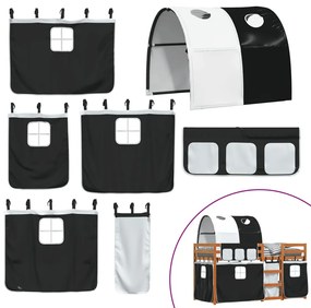 Beliche com cortinas 90x190 cm pinho maciço branco e preto