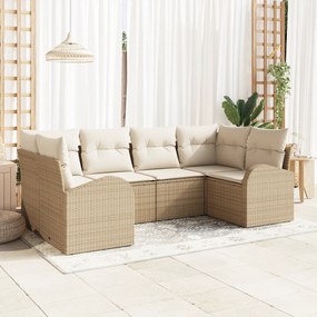 Conjunto de Sofá de 6 Peças com Almofadas Bege Rattan Poliéster
