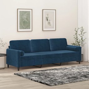 vidaXL Sofá 3 lugares c/ almofadas/almofadões 210 cm veludo azul