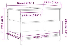 Mesa de centro 70x50x50 cm derivados de madeira/metal preto