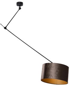 Candeeiro suspenso preto com abajur de veludo castanho 35cm - Blitz Clássico / Antigo,Moderno
