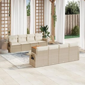 vidaXL 9 pcs conjunto de sofás p/ jardim com almofadões vime PE bege