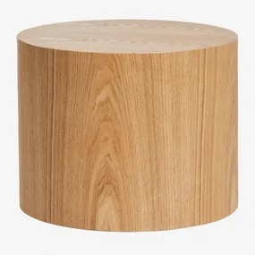 Mesa Auxiliar Redonda Ø50 Cm Em Mdf E Folha De Freixo Lily Natural - Sklum