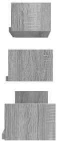 Prateleiras exp. parede 3 pcs derivados madeira sonoma cinza
