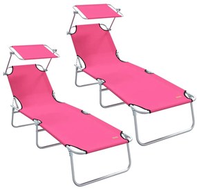 Espreguiçadeiras Dobráveis 2 pcs com Toldo Rosa Tecido Oxford 600D