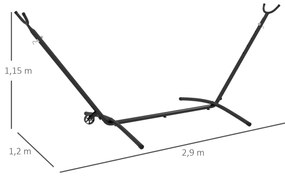 Suporte para Cama Rede de Aço com Rodas 2 Ganchos Ajustáveis em 6 Níveis e Bolsa de Transporte 290x120x115 cm Preto