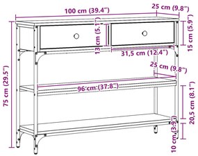 Mesa de Consola vidaXL Preto Carvalho 100x25x75 cm Madeira Engenharia