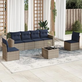 vidaXL 7 pcs conjunto sofás p/ jardim c/ almofadões vime PE cinzento
