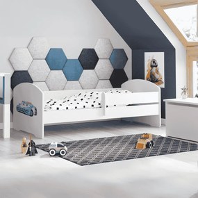 Cama infantil LUK polícia 160x80 branca com grade - colchão e estrado incluído