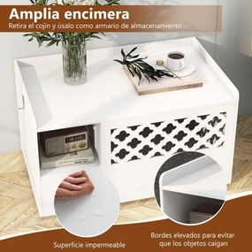 Banco para caixas de areia para gatos com almofada amovível 90 x 48,5 x 52 cm Branco