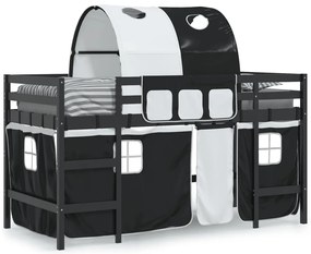 Cama alta criança c/ túnel 90x200 cm pinho maciço branco/preto